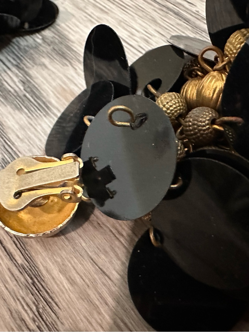 Gold & Black Sequin Cluster Dangle Earrings - Picture 4 of 7